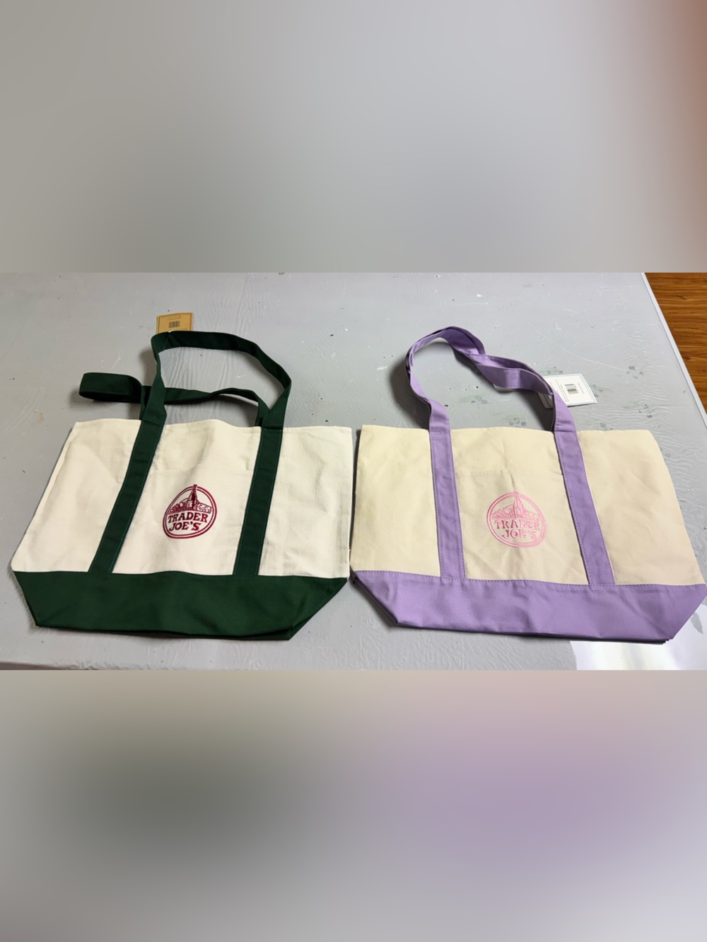 Trader Joe's Cream Tote with Lavender Trim